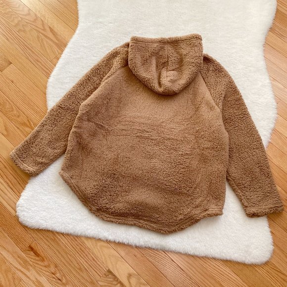 Women's Teddy Hoodie Sherpa Fleece Kangaroo Pocket, Brown, Size Medium - Picture 7 of 7